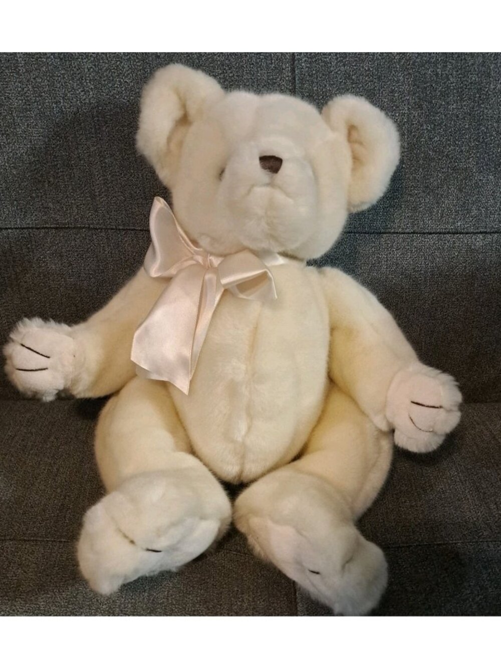 Bearington Baby Plush Cream Teddy Bear With Bow - Soft & Cuddly Stuffed Animal G